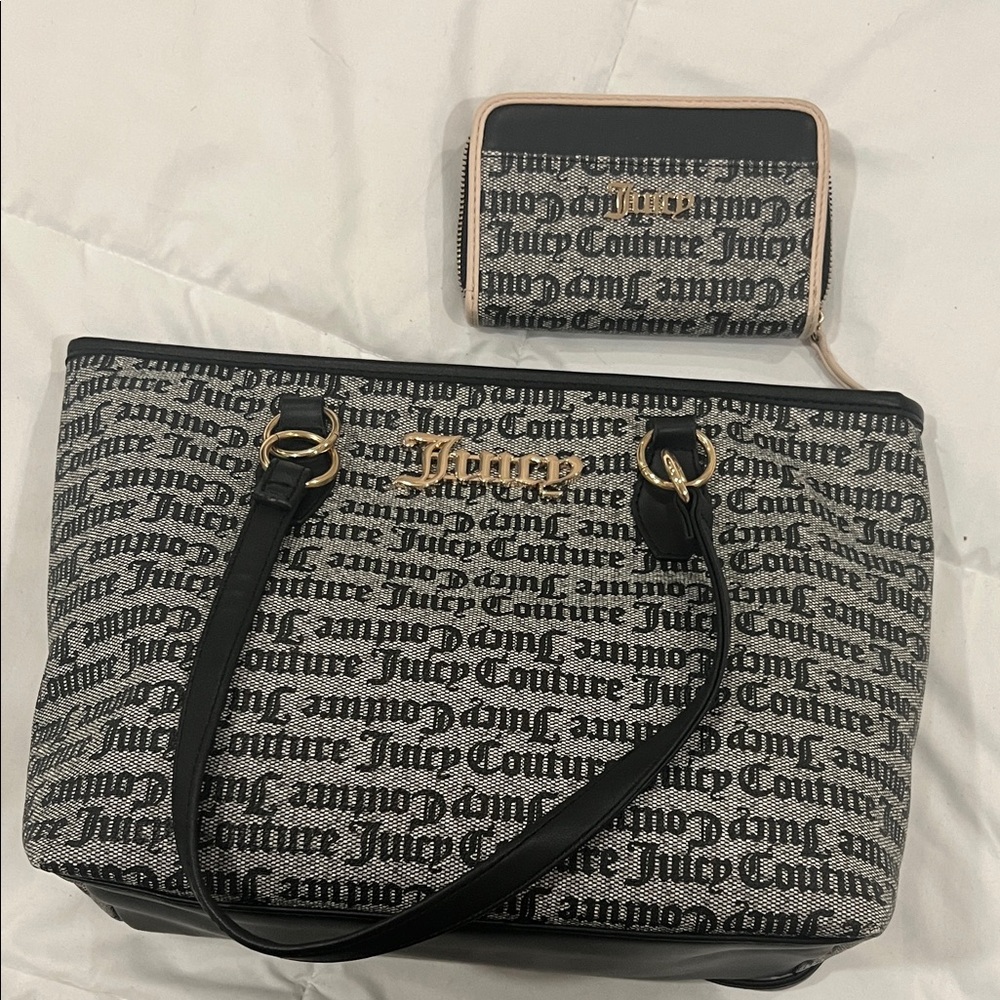 Juicy Couture Black and White Tote with Matching Wallet
